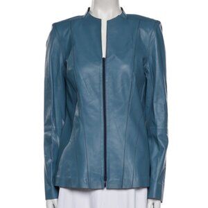 Lafayette 148 New York Blue Leather Jacket, Size 8